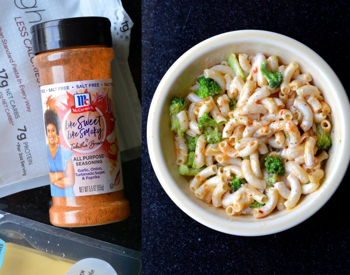 I tried the Tabitha Brown "Like Sweet Like Smoky" seasoning (0 cal) on my mac n cheeze (245 cal). I rate it 5/5. It's really good as a bacon type flavoring, but I added salt to it for best effect.