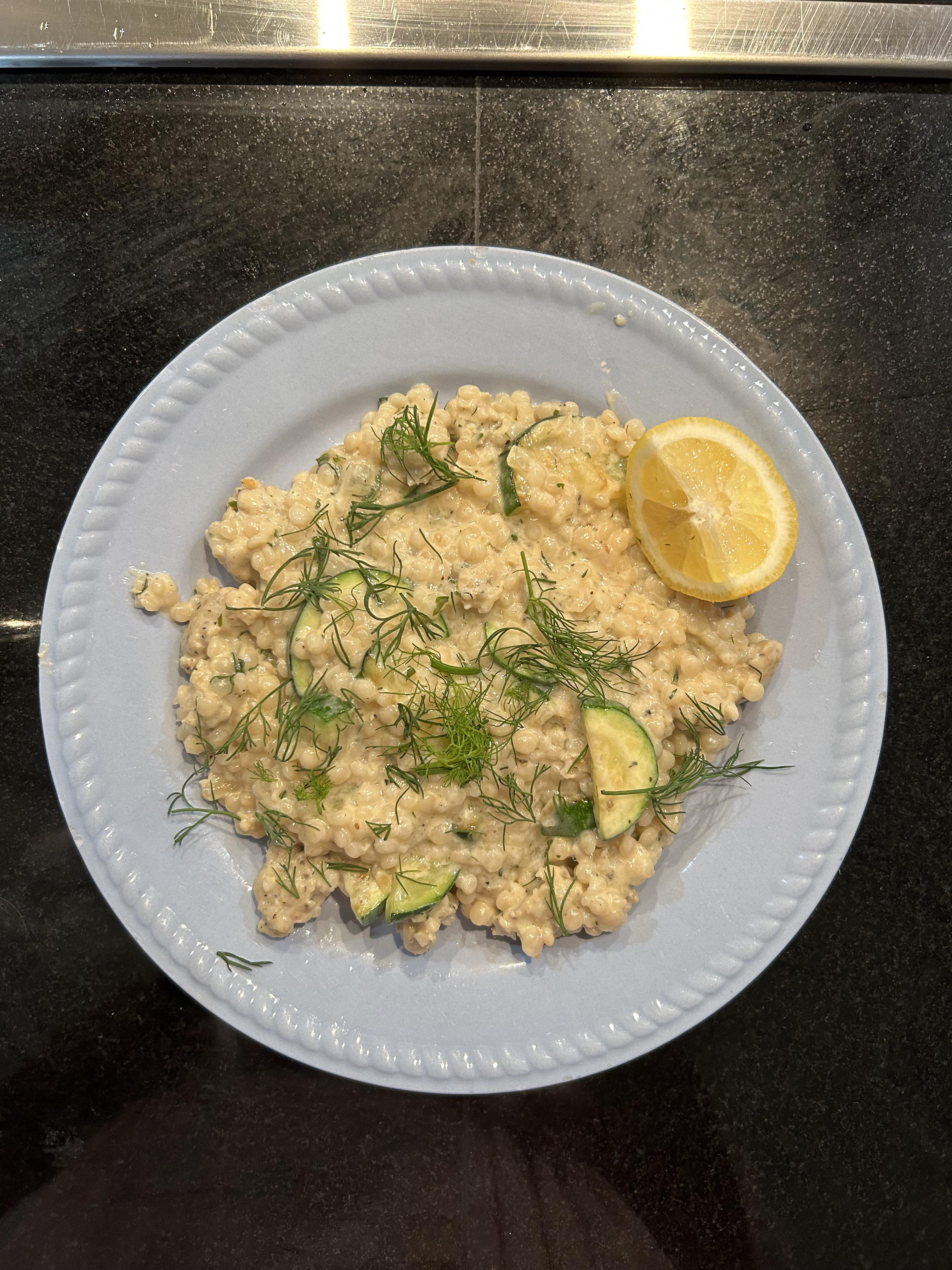 Lemon dill chicken sausage couscous. 10/10! Dining and Cooking