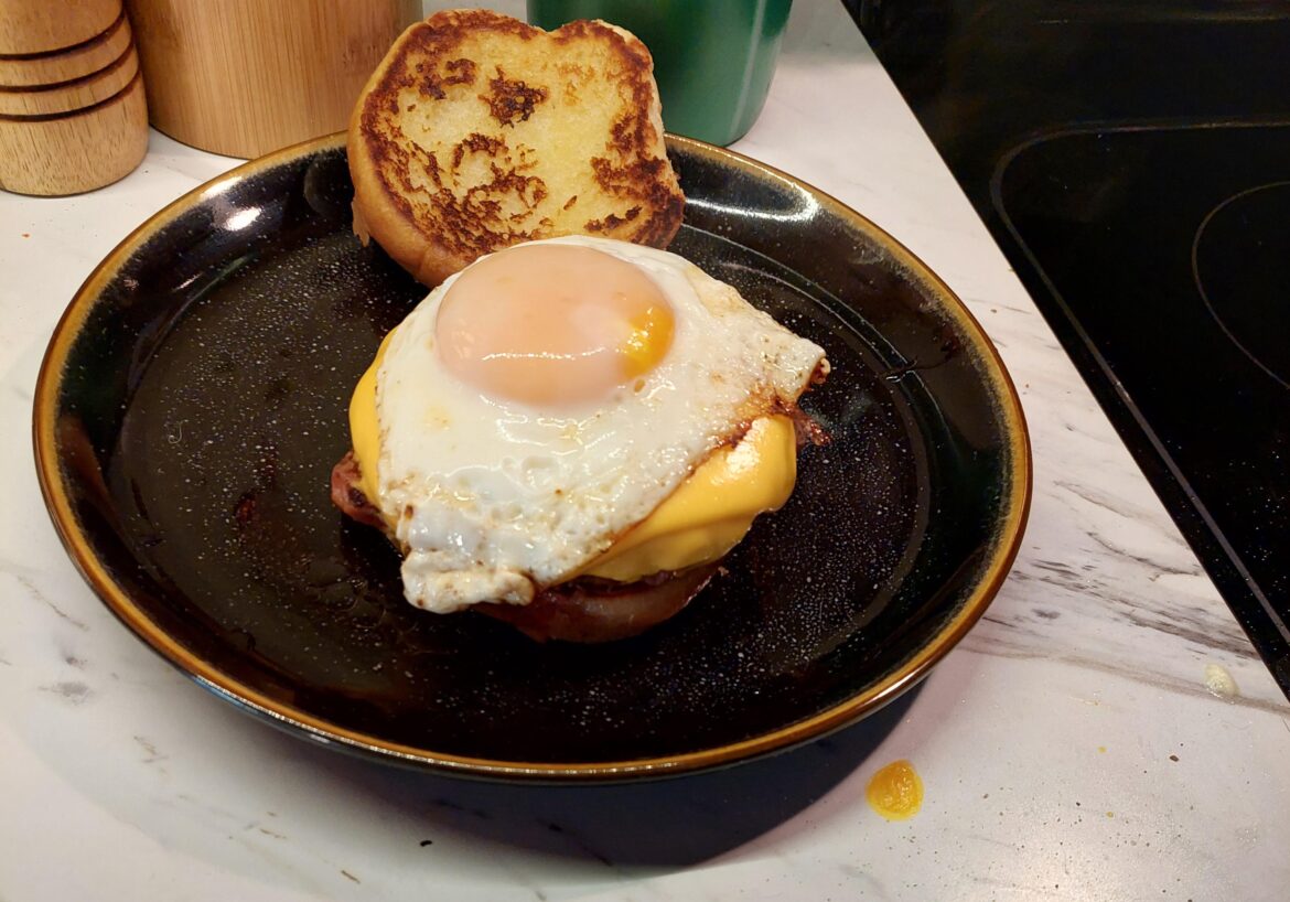 Bun, Patty, Cheese, egg.