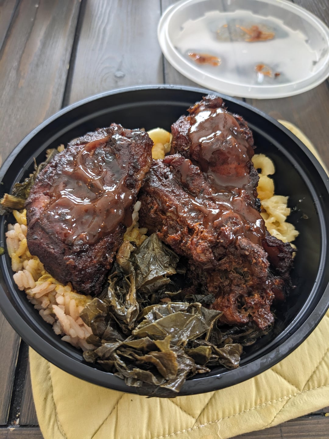 Calories in this Jerk Chicken over White Rice and Mac n Cheese Dining and Cooking