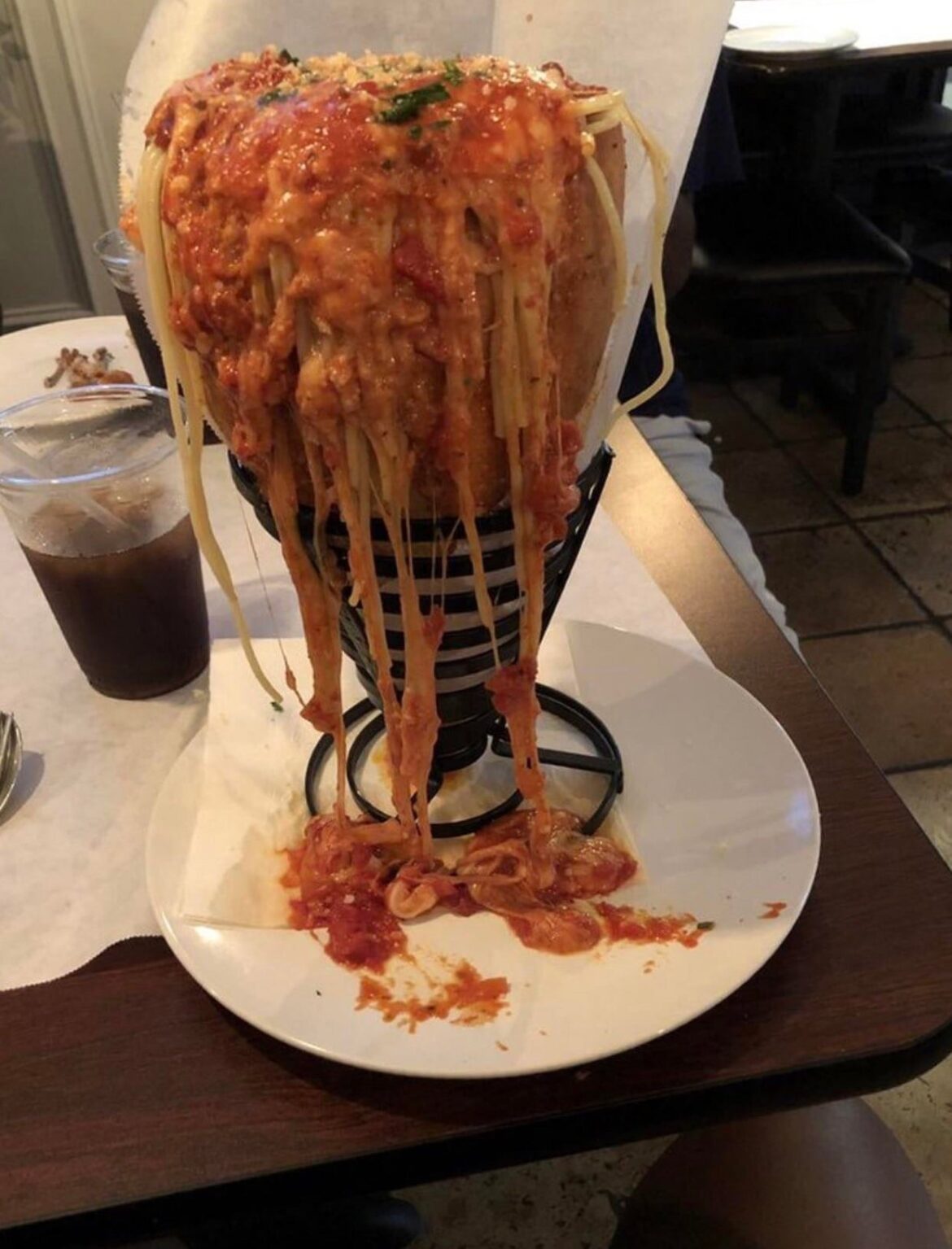 Spaghetti bolognese in a bread cone
