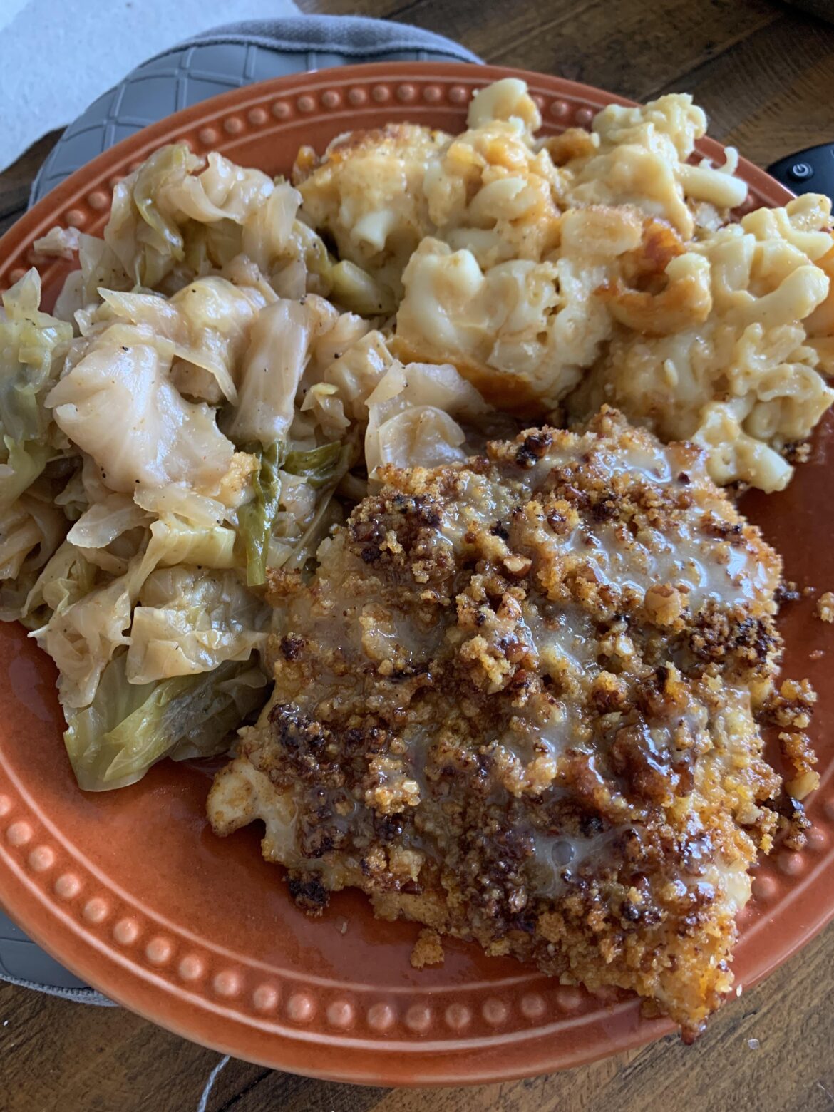 Pecan crusted chicken with leftovers as my sides. This was really really tasty!!