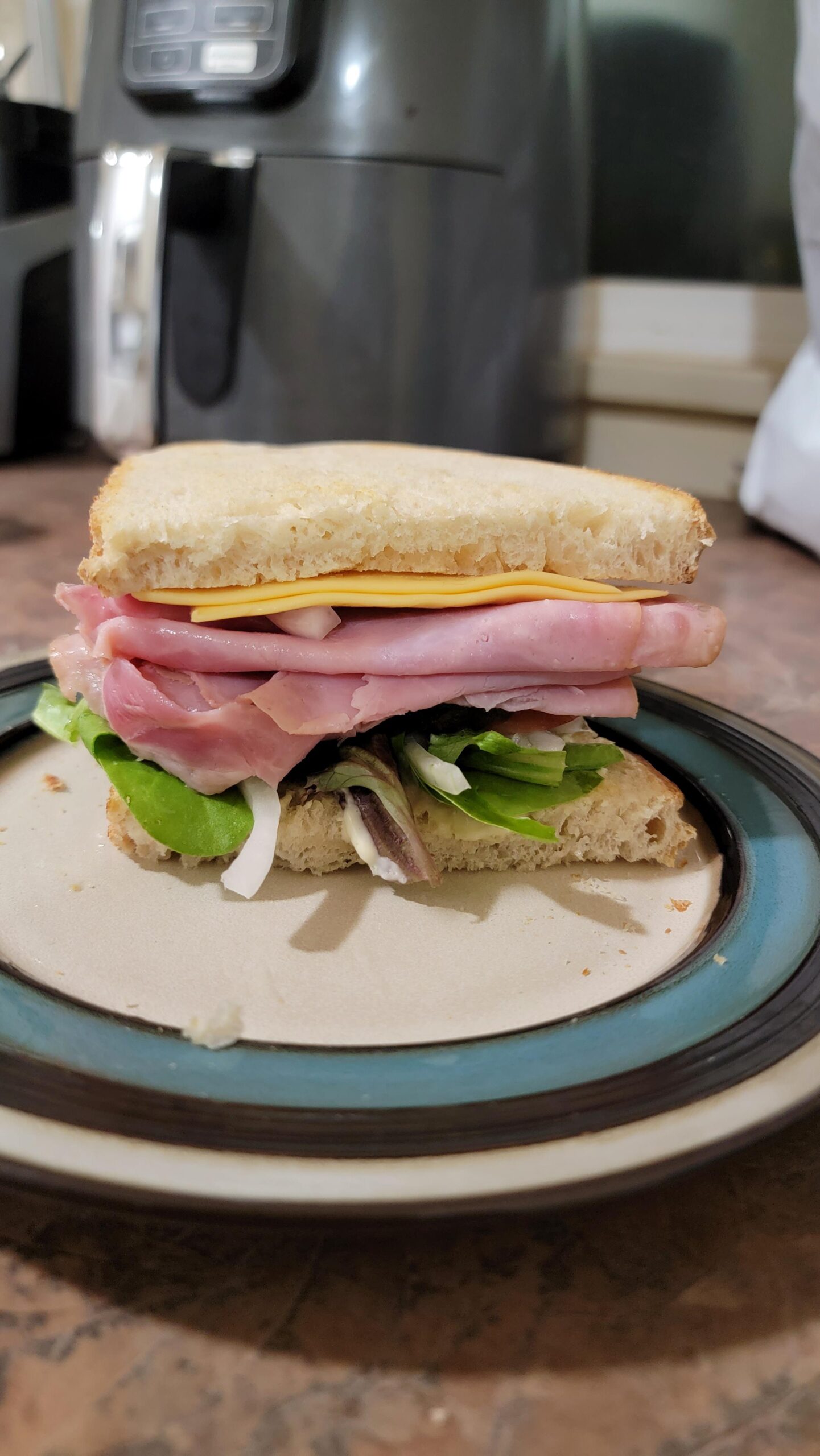 ham and cheese (with fixins) on lightly toasted sourdough Dining and Cooking