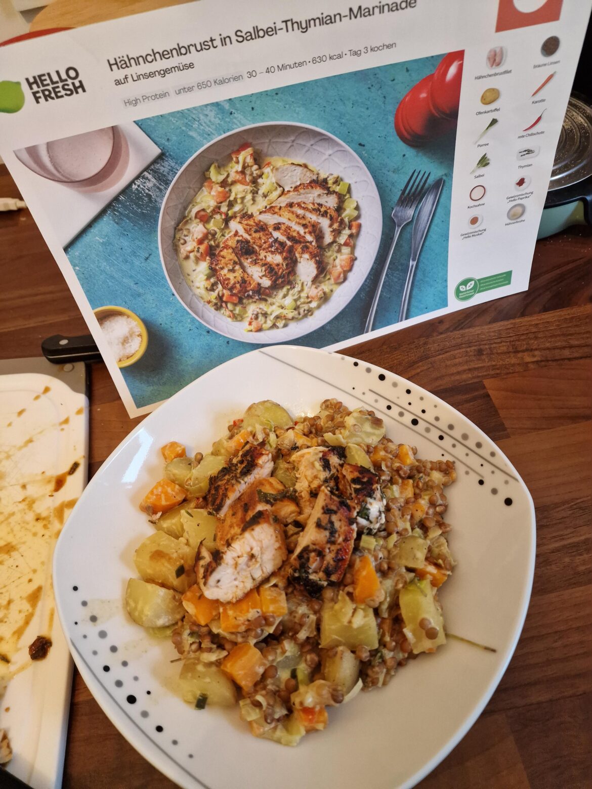 Chicken Breast with an herb marinate on lentil veggies