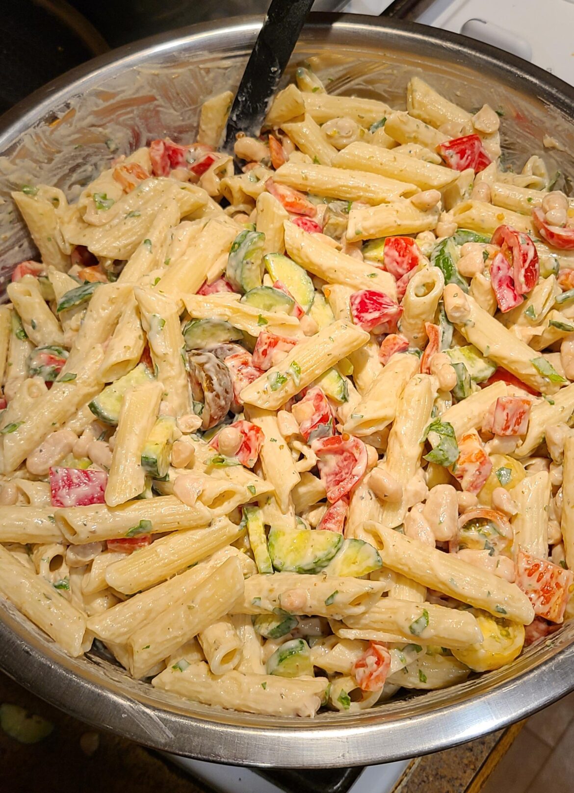 Vegan pasta and bean salad
