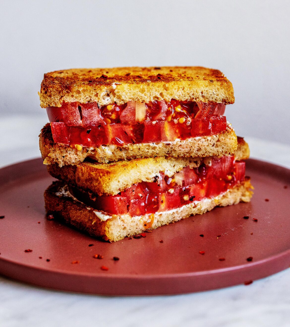 Tomato Sandwich with Mayonnaise, Black Pepper, and Aleppo Pepper Flakes