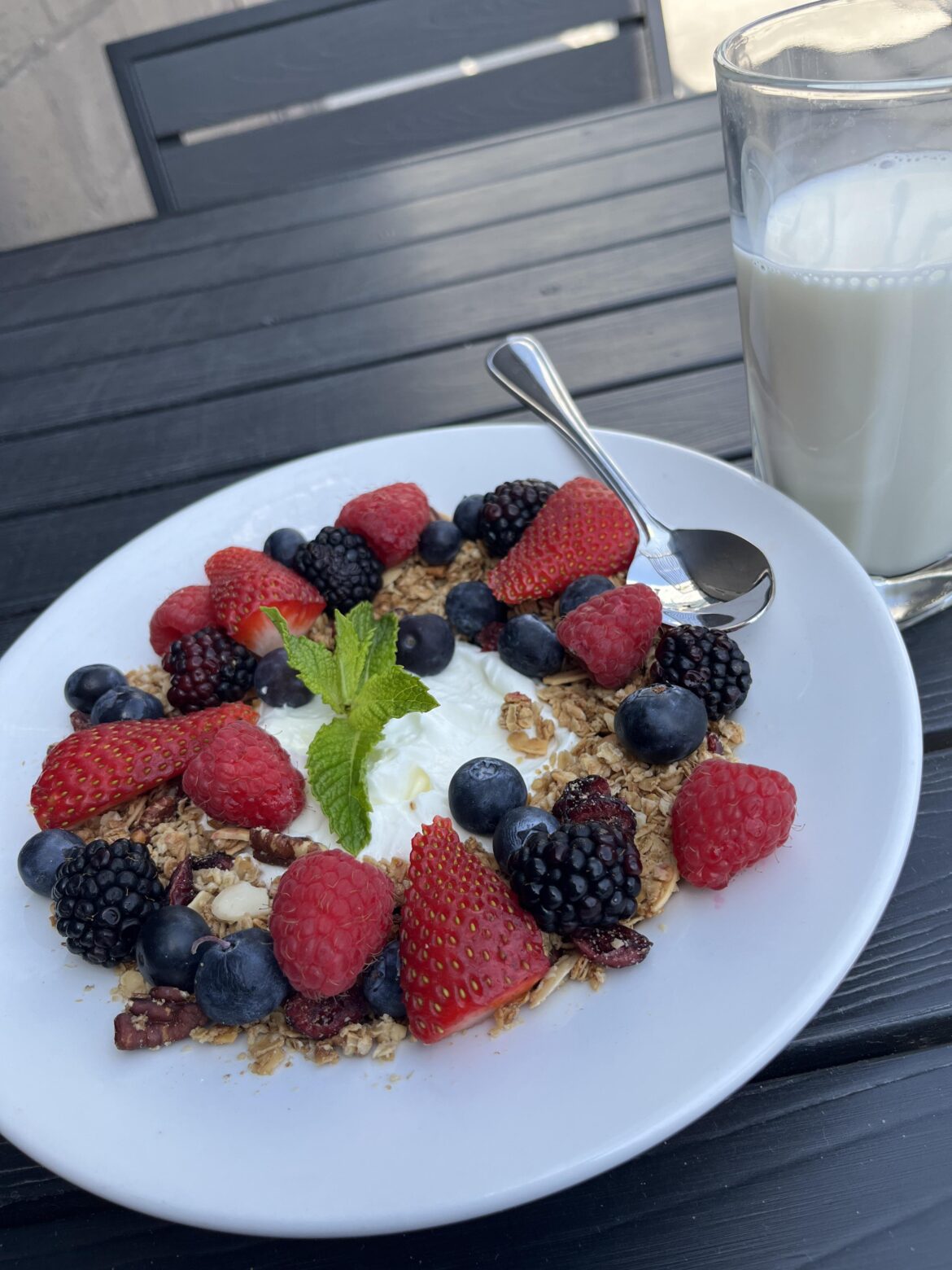 Granola with mixed berries and Greek yogurt.