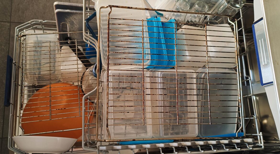 Not really a food hack. But if I have a lot of lightweight plastic items to wash, I weigh them down in the dishwasher with an oven rack so it doesn't get thrown around.