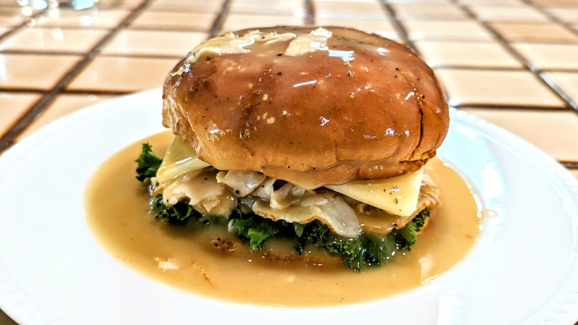 Hot Turkey sandwich with horseradish cheese and gravy