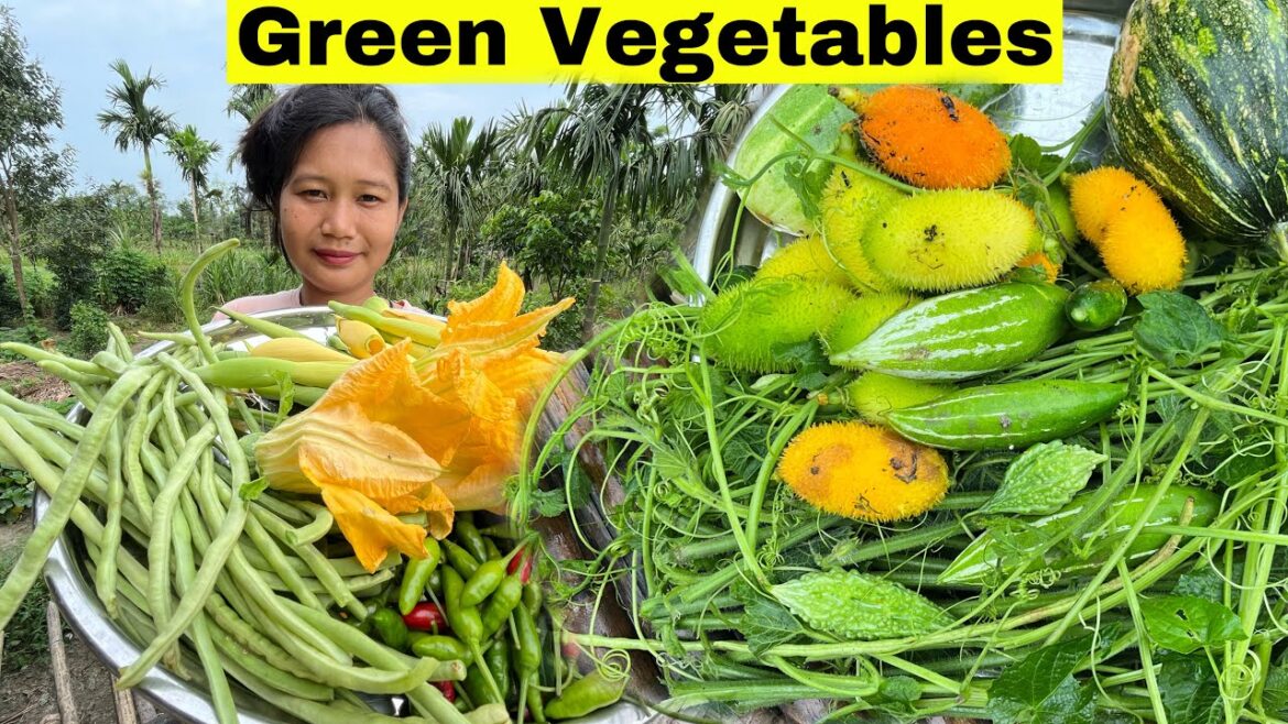 Collecting and Eating Green Vegetables at my home Vegetable garden | Cook and Eating