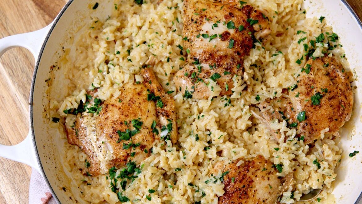 One Pan Creamy Chicken and Rice Recipe - Laura Vitale
