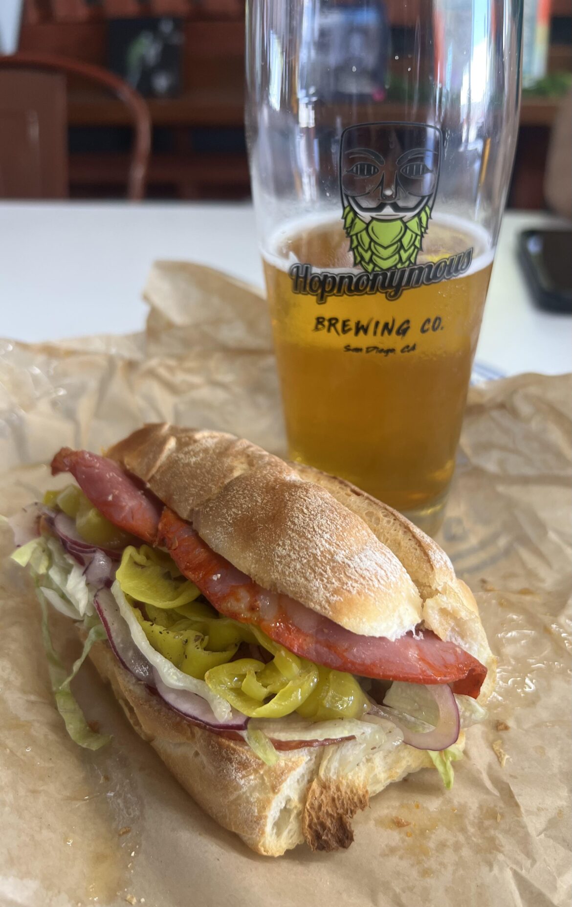 Spicy Italian I had for lunch , washed it down with a nice cold beer