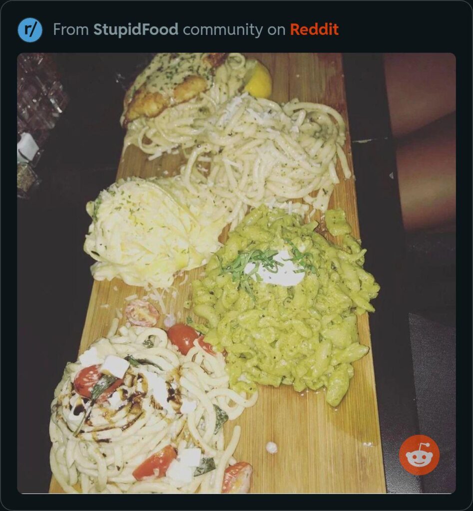 Pasta on a wooden board, really?