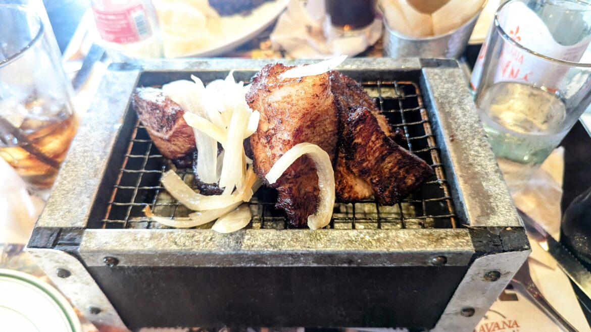 Please clutter the table with a grill you didn't use to fry this pork