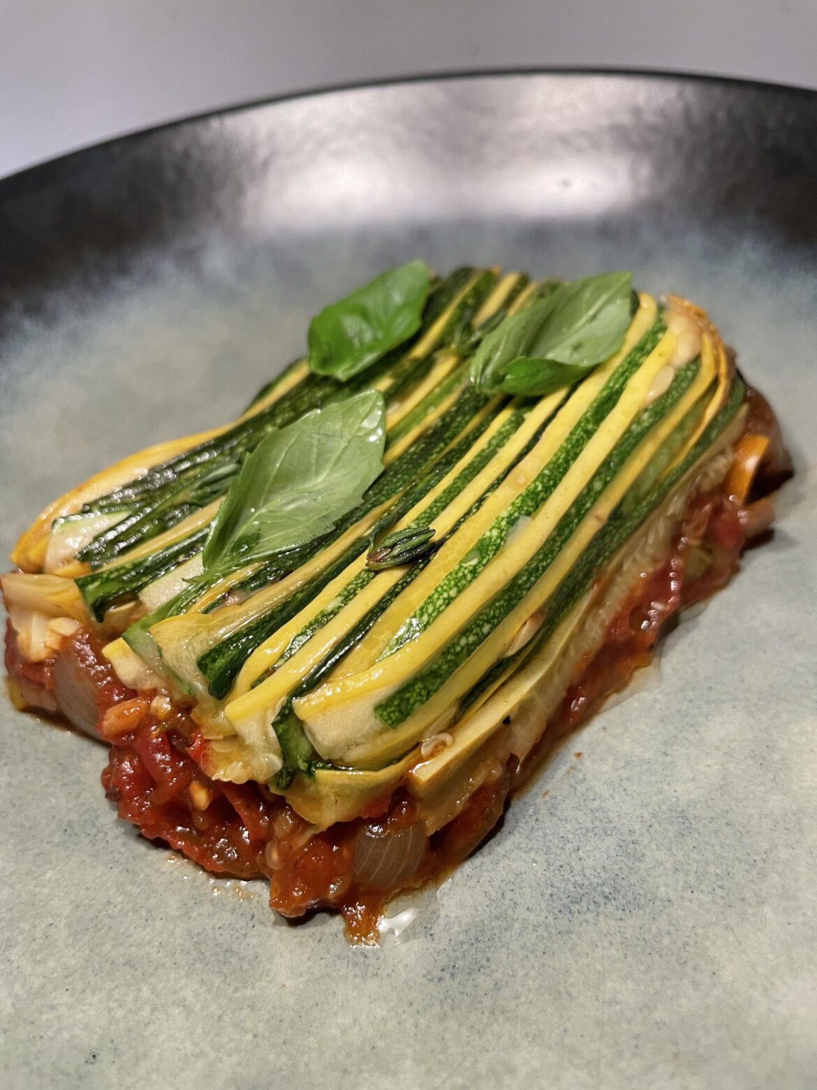 Ratatouille - layers of summer squash over a traditional ratatouille base
