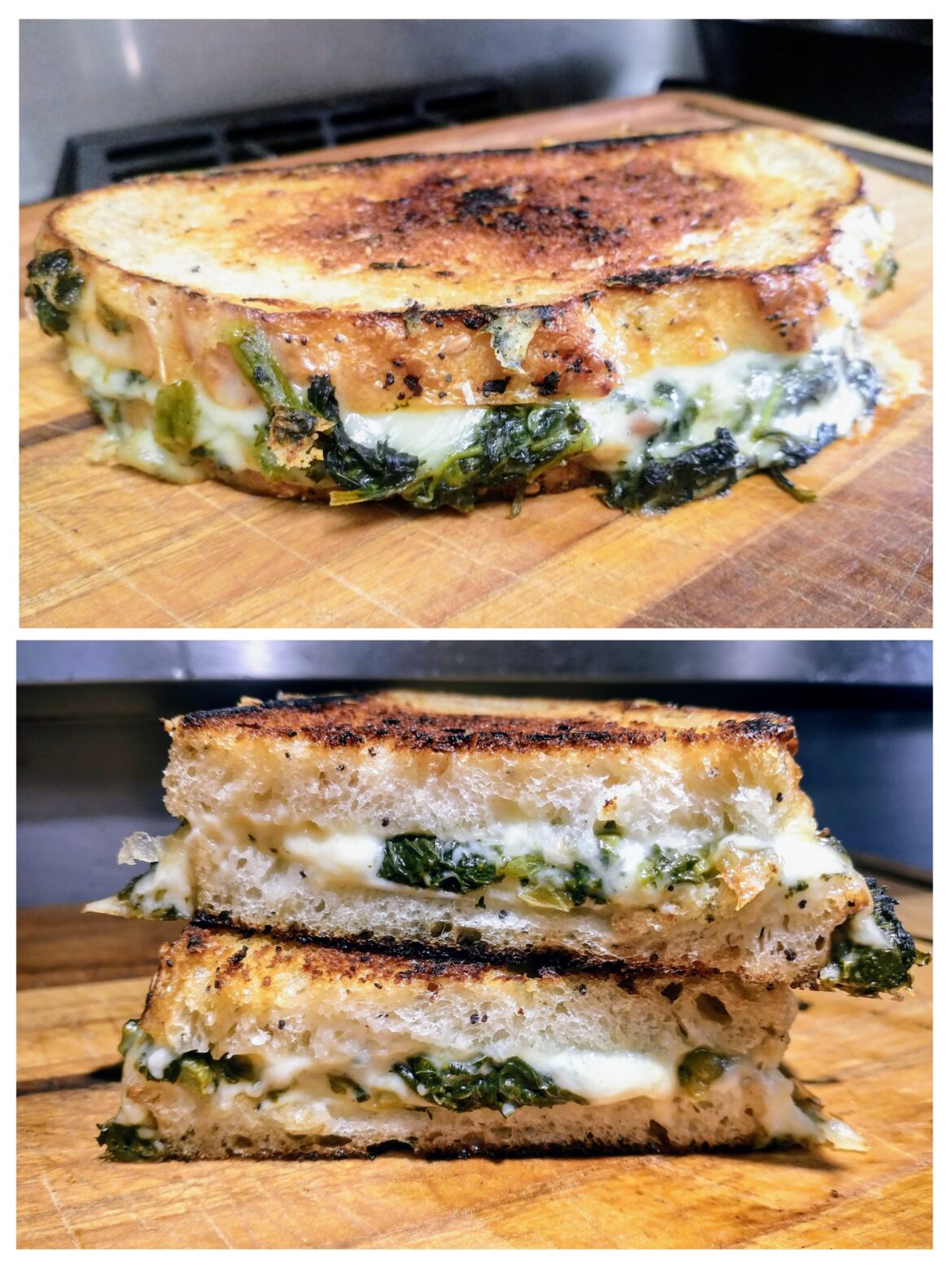 Spinach Melt Sandwich (homemade) - Sautéed Spinach and Emmental Cheese on Sourdough Bread.
