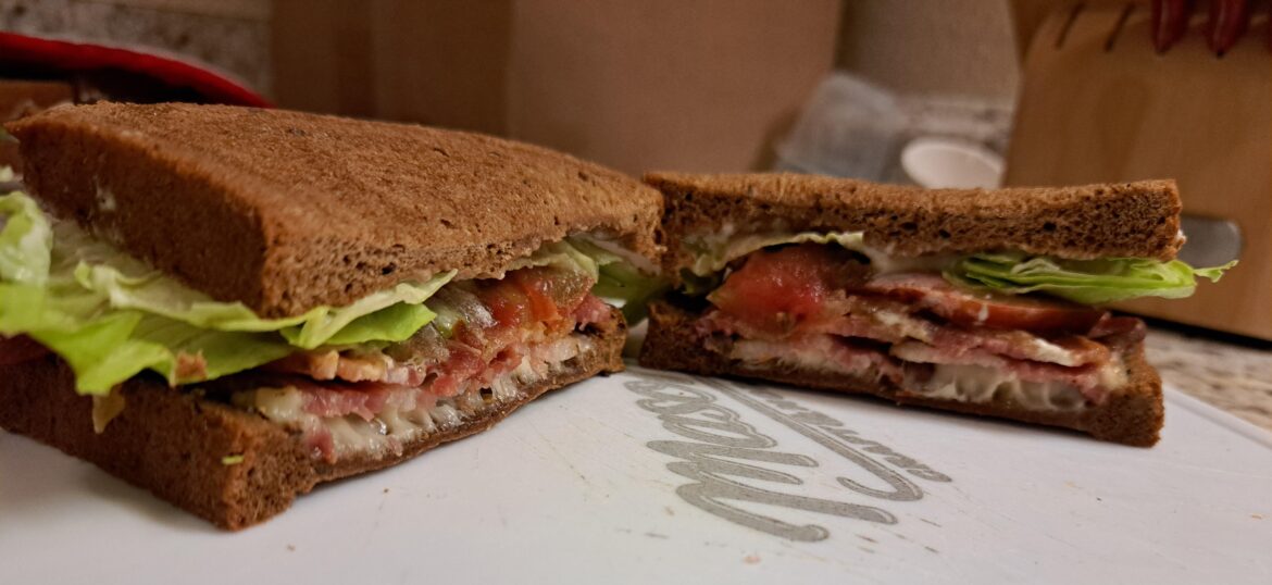 BLT on rye with home grown tomatoes and pepper jack cheese.