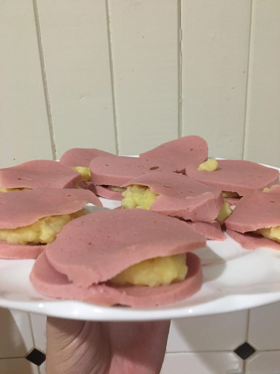 Devon and mashed potato sliders. If you don’t know what devon is, it’s exactly what it looks like.