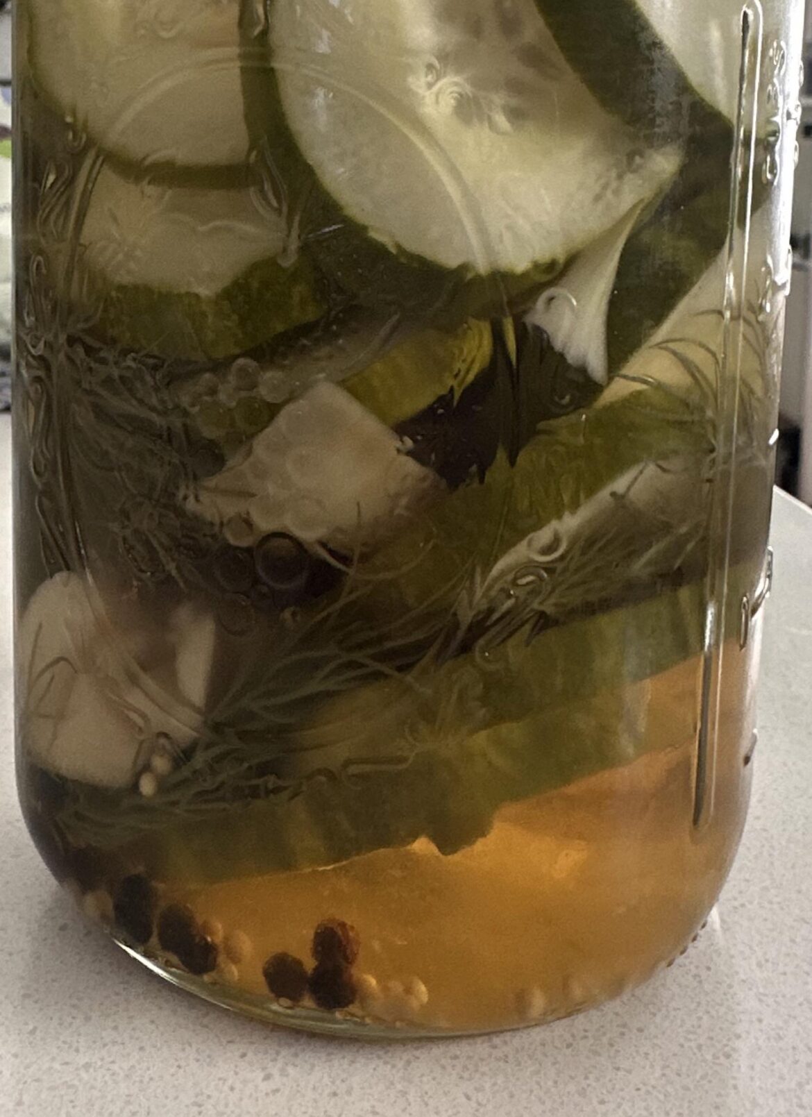 Refrigerator pickles discolored brine
