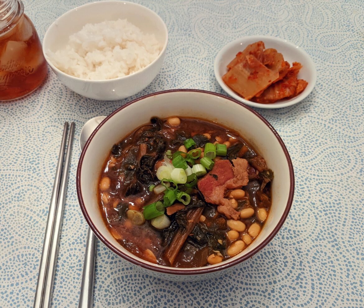 Alabama Korean fusion, Siraegi doenjang jjigae with soybeans and bacon.