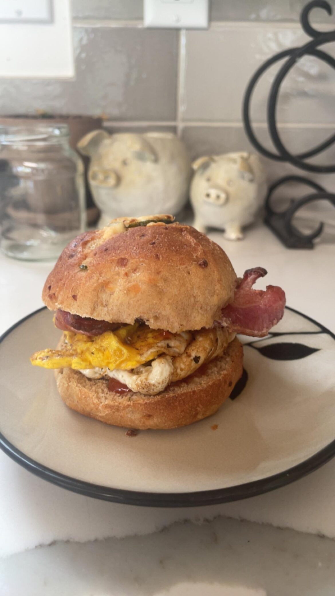 Bacon and Egg on homemade jalapeño cheese bread