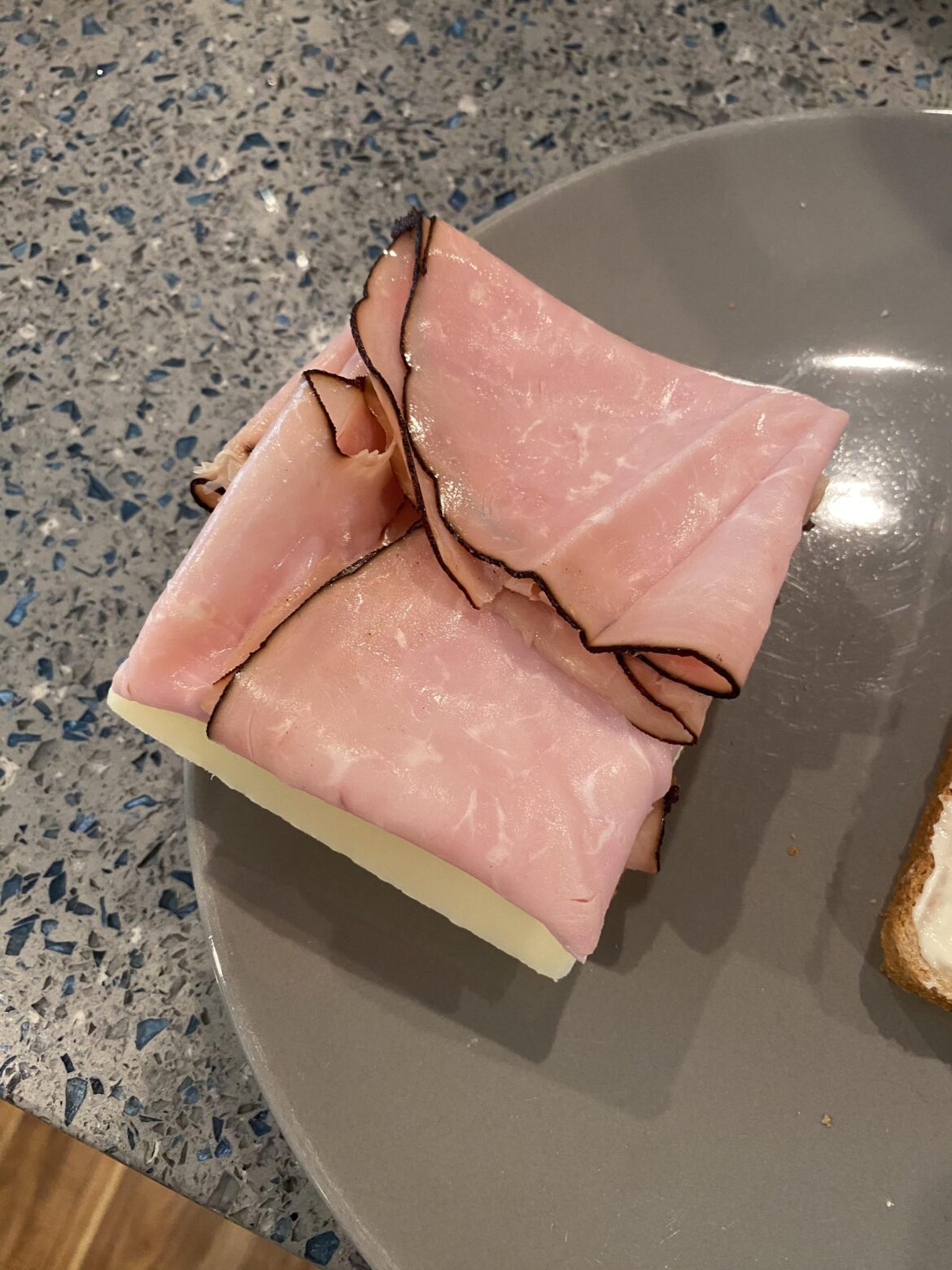 Sandwich hack: Fold round meats in half twice and place in the corners for no messy overhang.