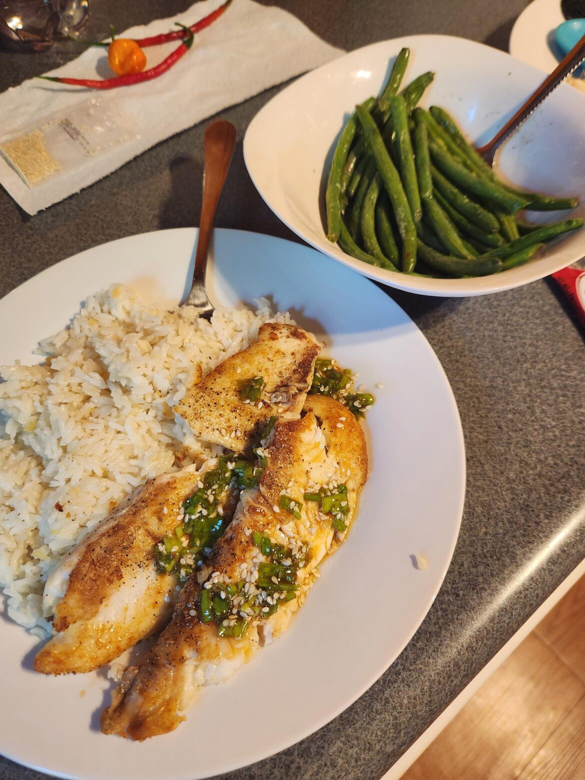 Tilapia with scallion Sriracha pesto