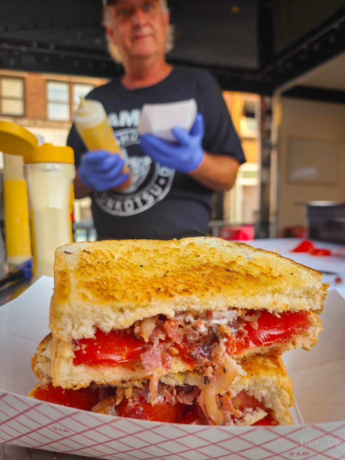 Tomato sandwich w/ Dukes, and bacon