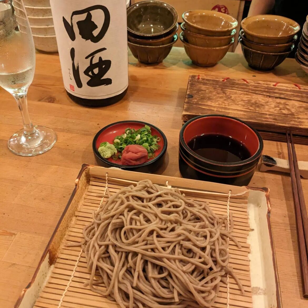 Hand-cut soba with homegrown toppings