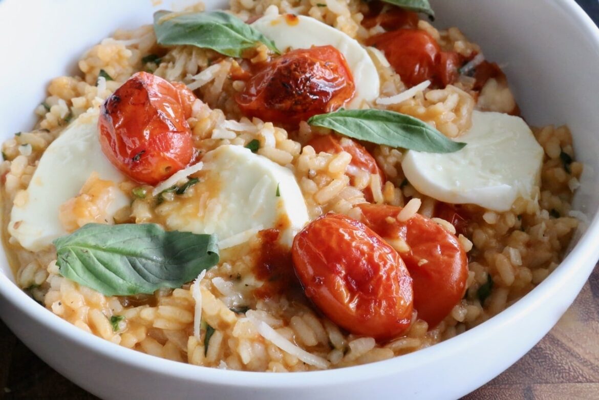 Roasted Tomato and Mozzarella Caprese Risotto