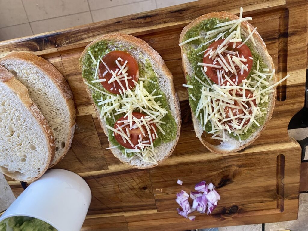 Chicken and Salami with Avo and pesto.