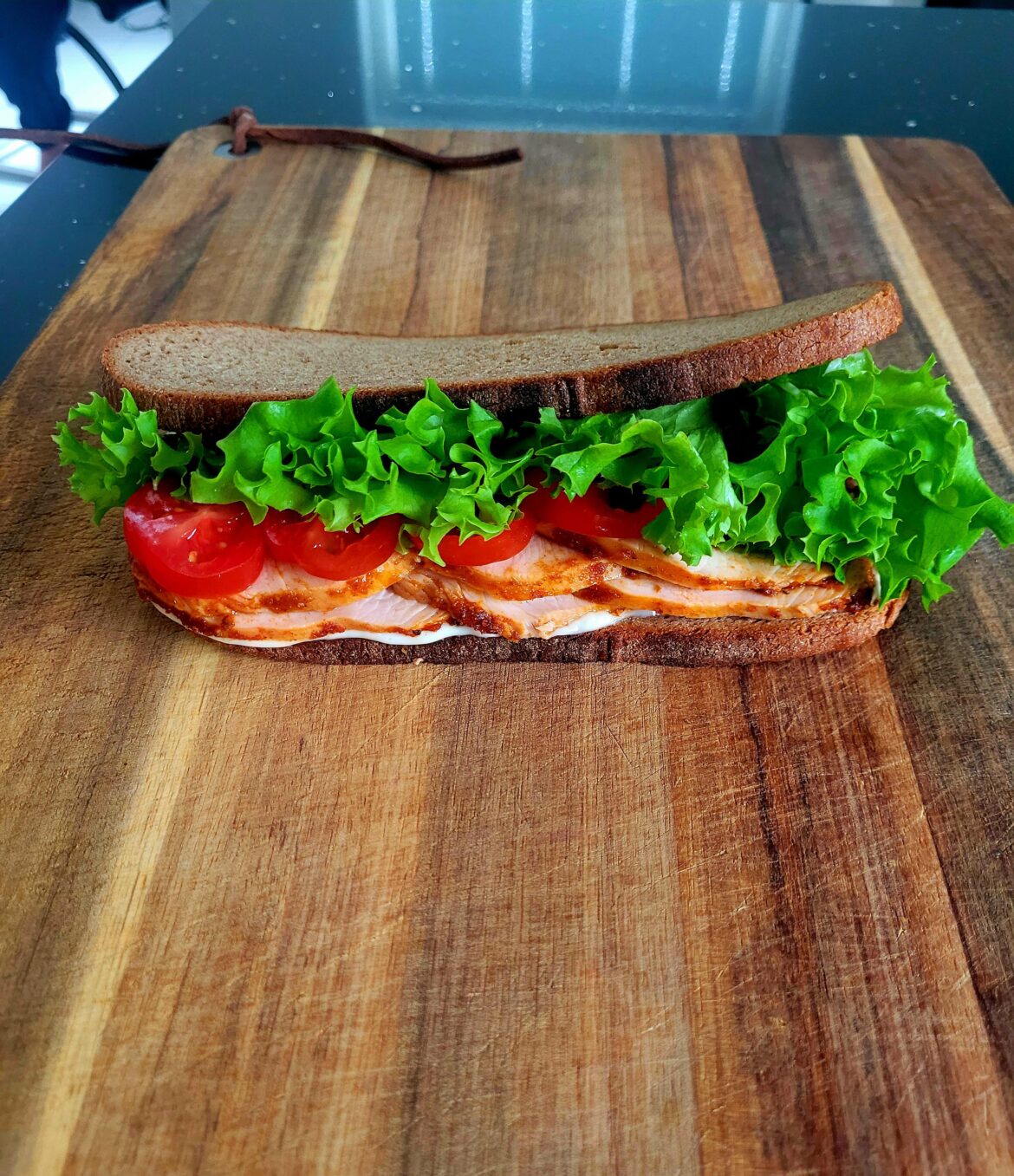 Turkey breast on rye with homegrown lettuce and tomatoes