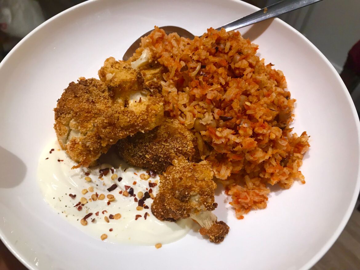 Crispy cauliflower and jollof rice