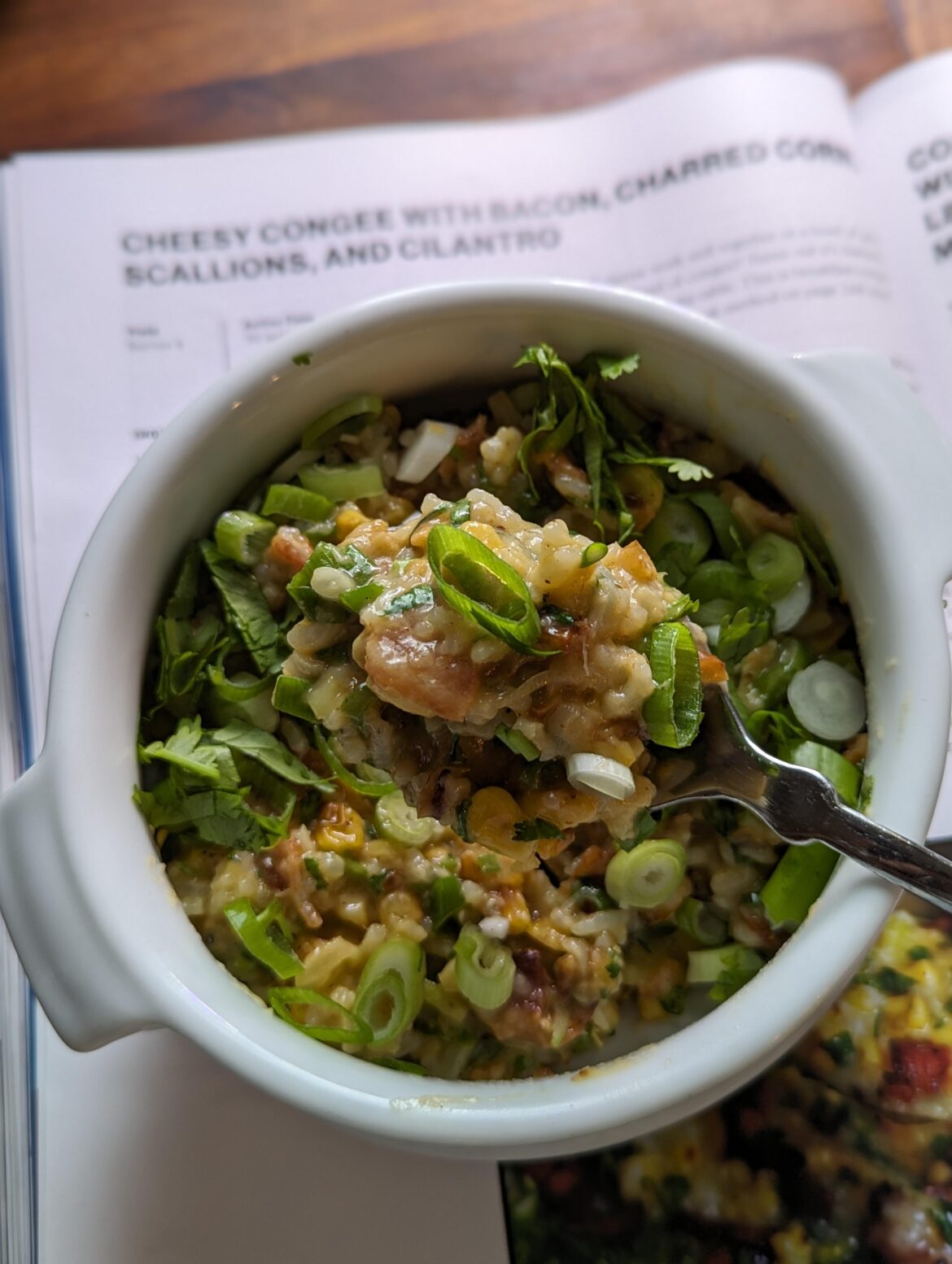 The Wok Weekly #66: Cheesy Congee w/ Bacon, Charred Corn, Scallions and Cilantro