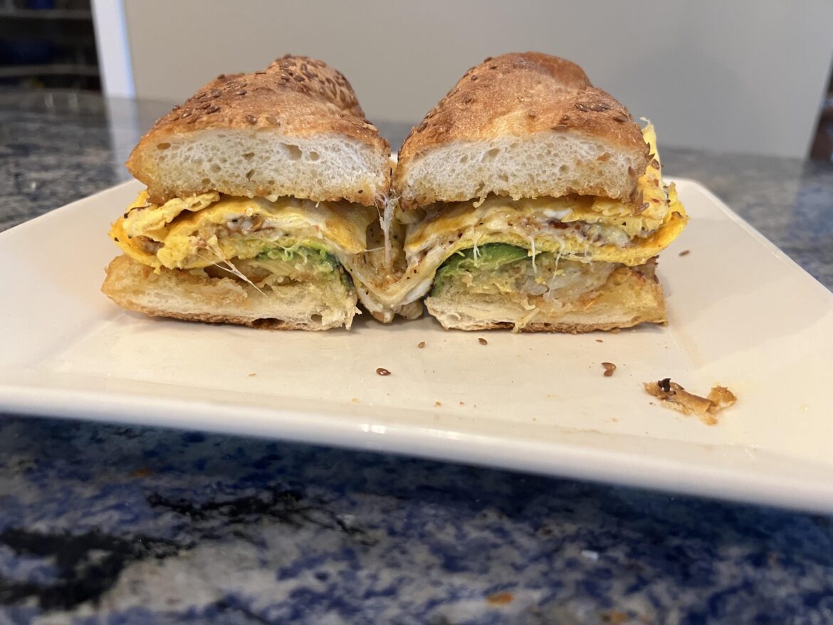 Garlic bread breakfast sandwich