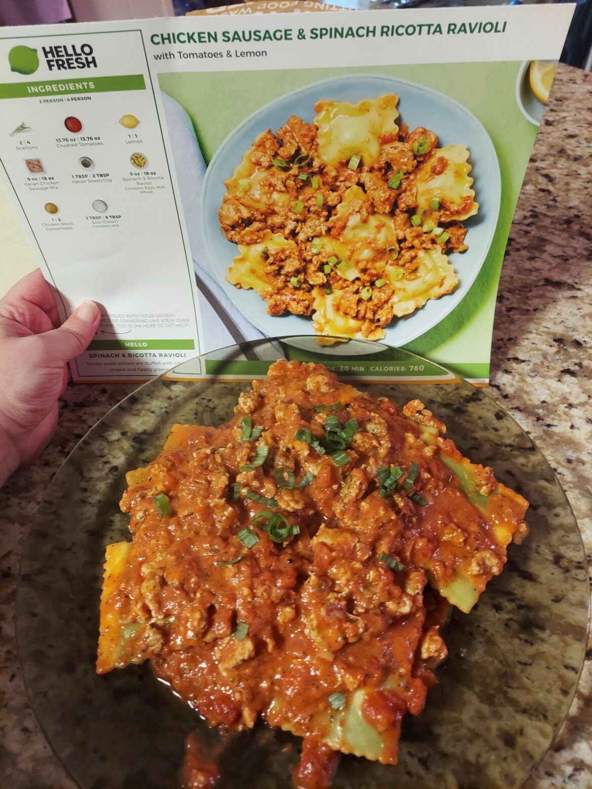 Chicken sausage and spinach ricotta ravioli was very good!