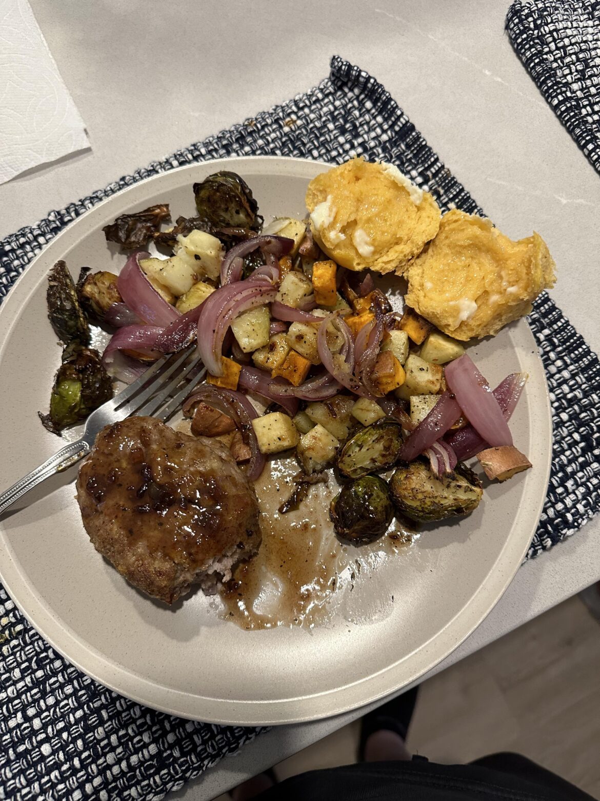 Pork meatloaf with veggie jumble