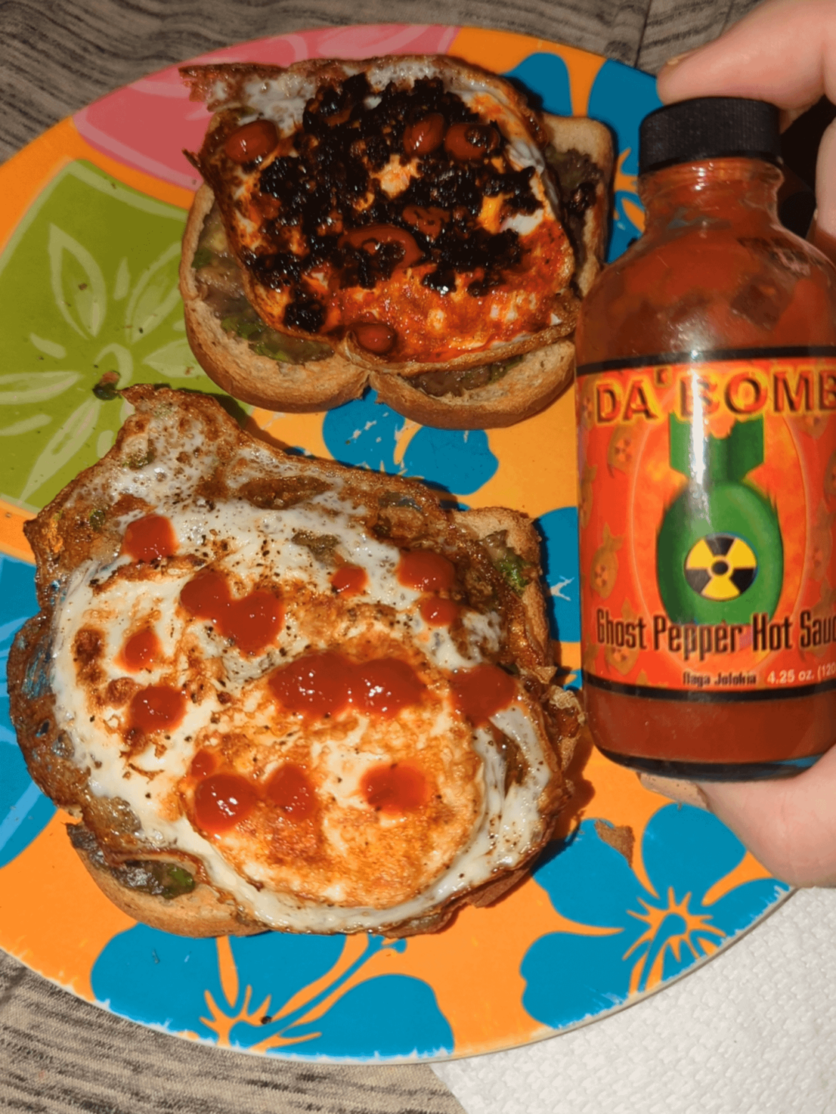 Da Bomb Ghost Peppers on Avocado & Fried Egg Toast