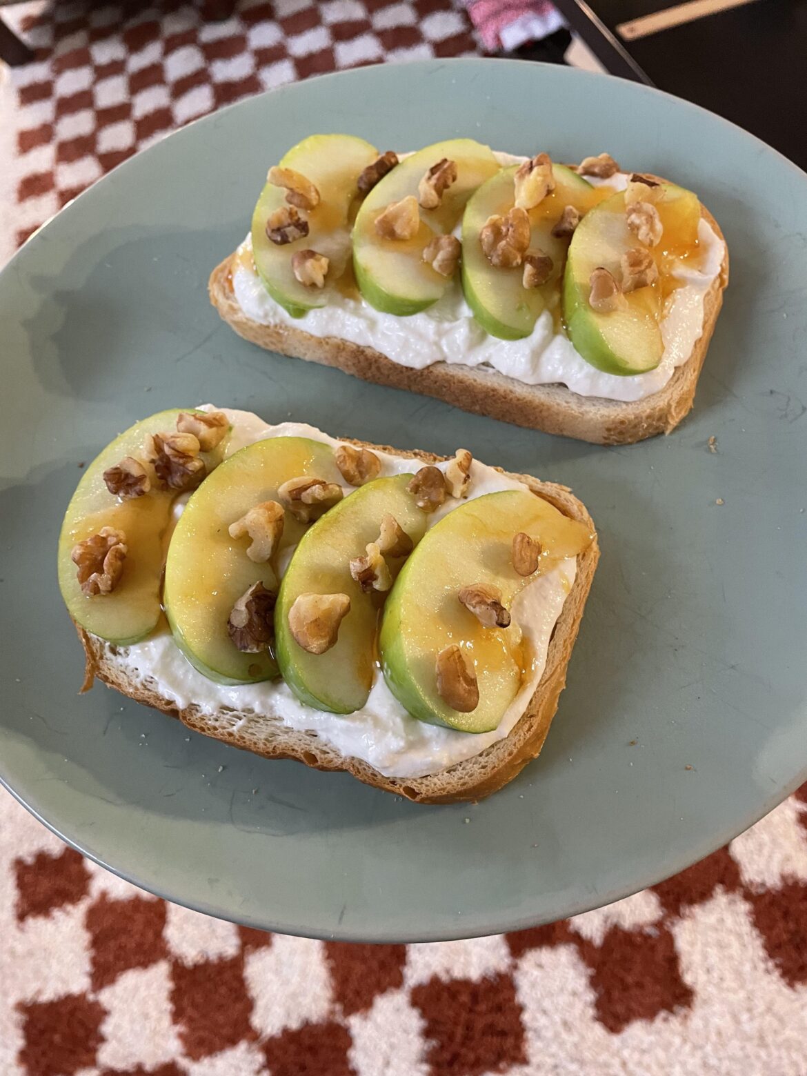 One of the more adventurous HF things I’ve tried: ricotta apple hot honey toast