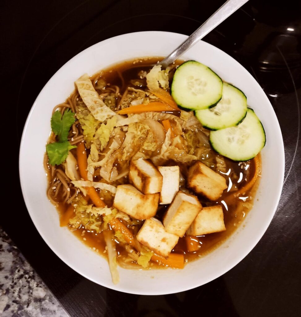 Miso Soba Noodle Soup with Crispy Tofu