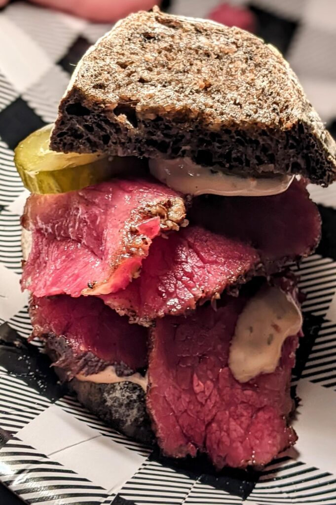 Guys weekend I supplied the homemade sourdough dark rye, homegrown fermented pickles and Russian D. My brother brought his legendary pastrami. (Not the first or last time I've posted these, swipe for more)