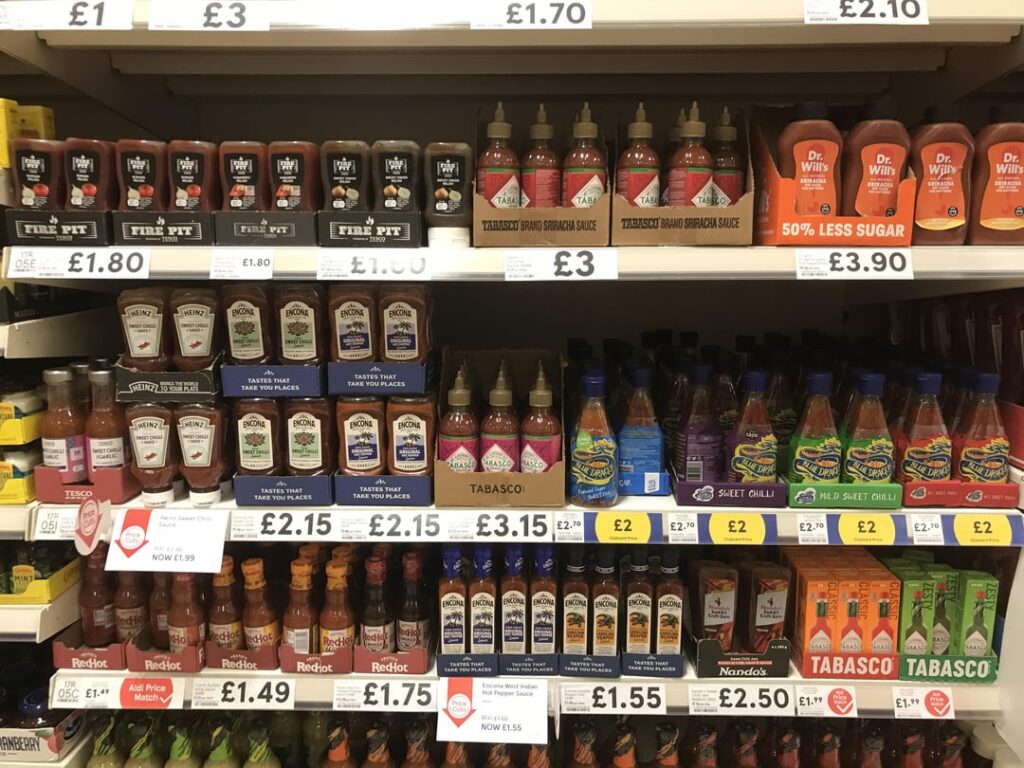 All the hot sauces at my local Tesco