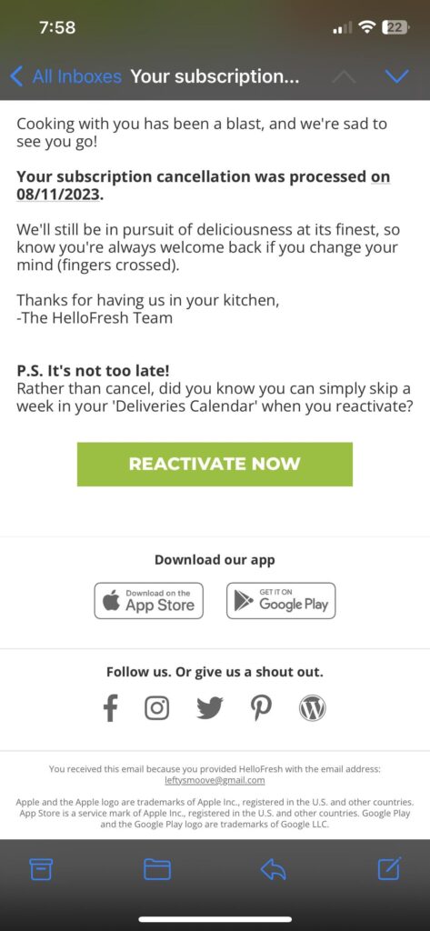 I canceled today why does it say the 11th?