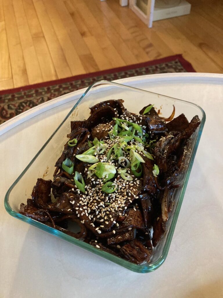 Jjajang-eomuk-bokkeum (stir fried fish cake in black bean sauce) - A delectable, sweet-savory banchan!