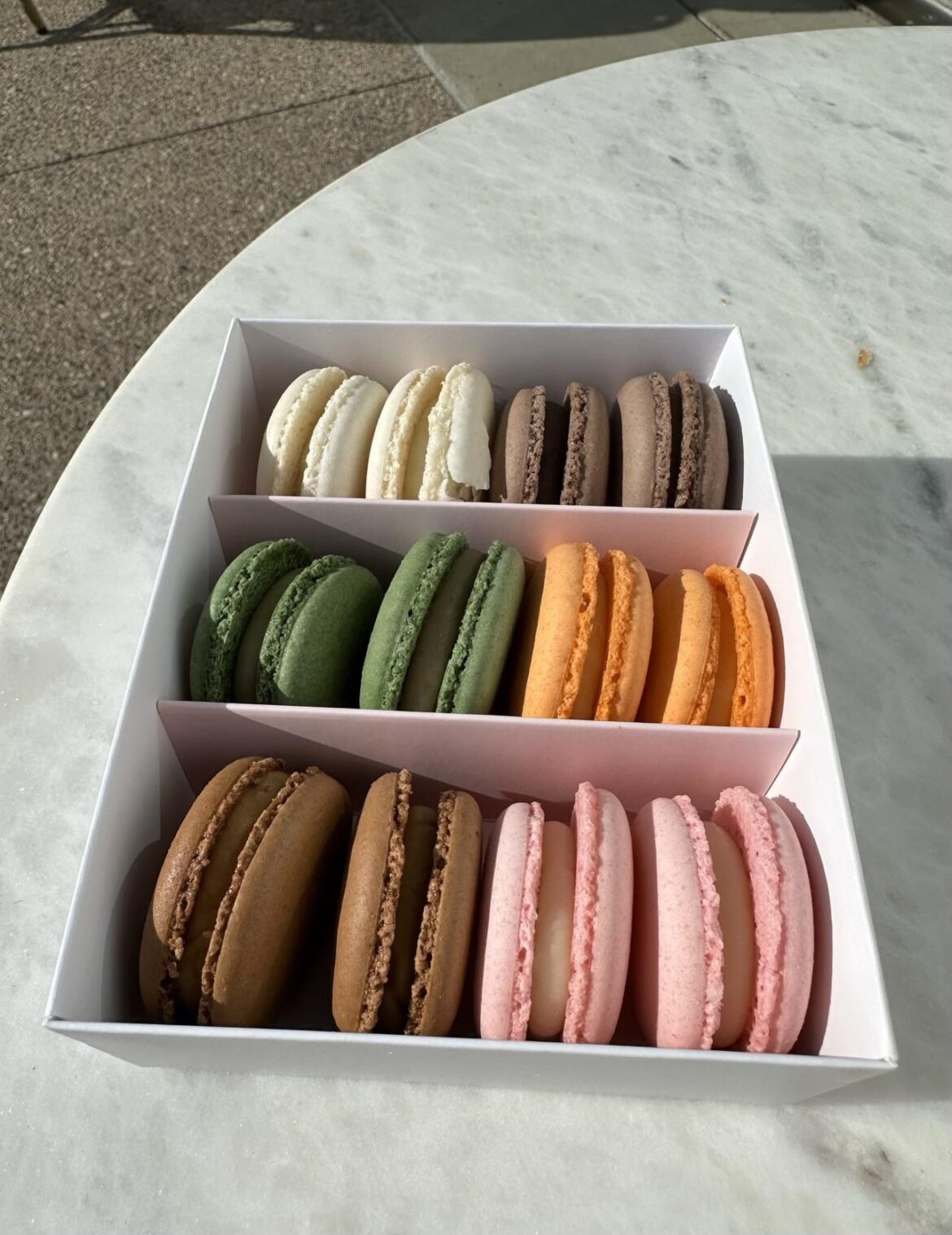 An assorted box of macarons.
