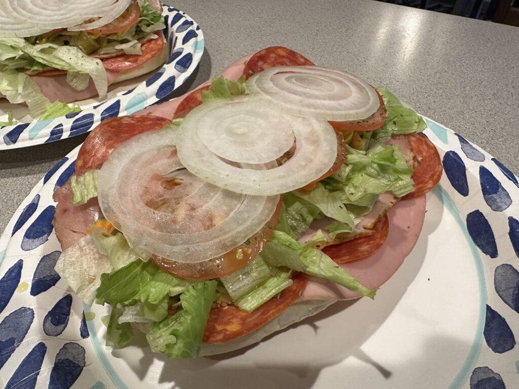 Italian sub with all local Italian market ingredients on a freshly made bun