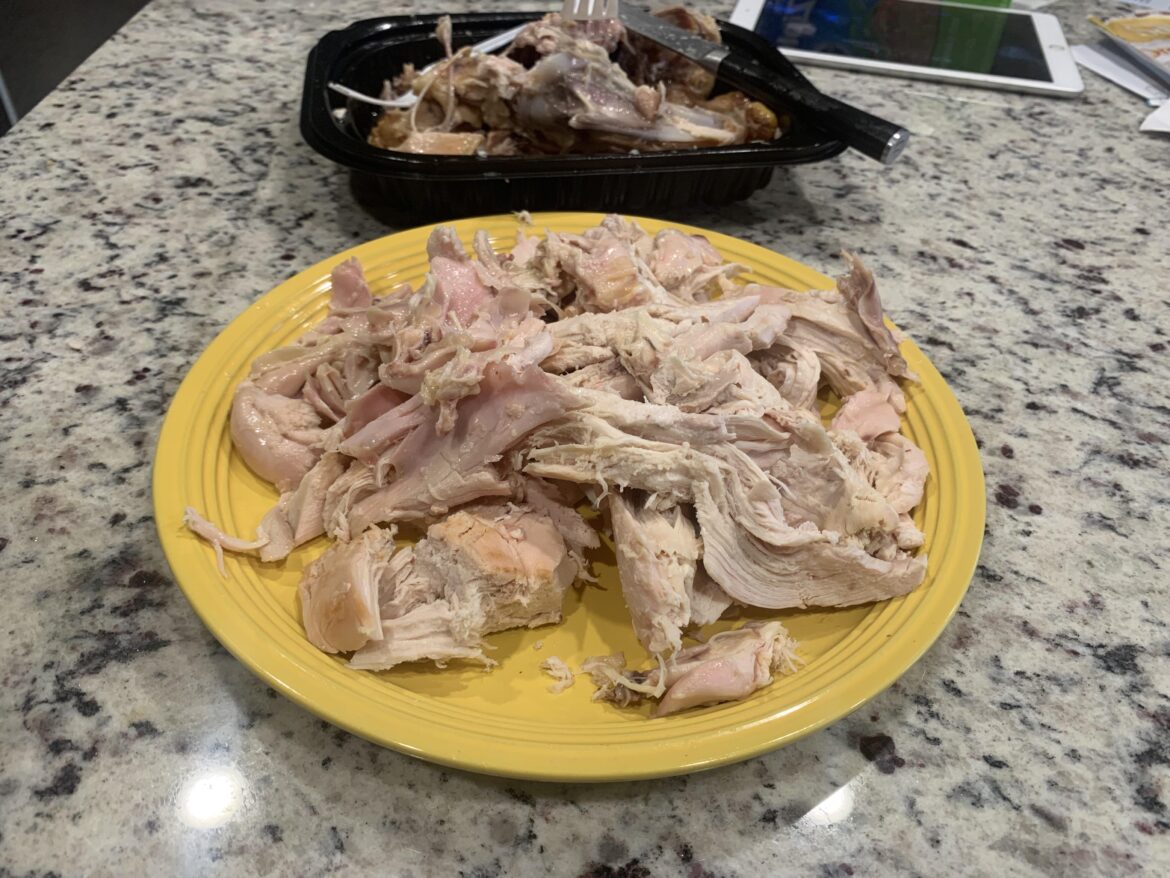 Costco sells huge rotisserie chickens for $5. I got one and shredded it up and I think I’ll be making chicken and dumplings for dinner