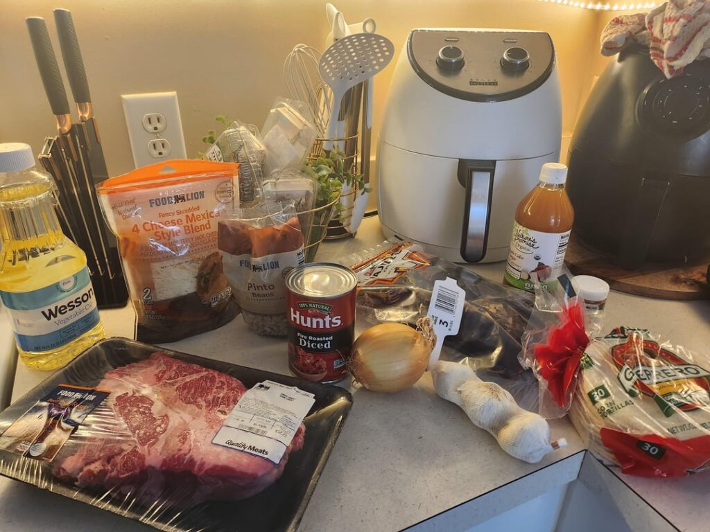 Birria tacos and pintos