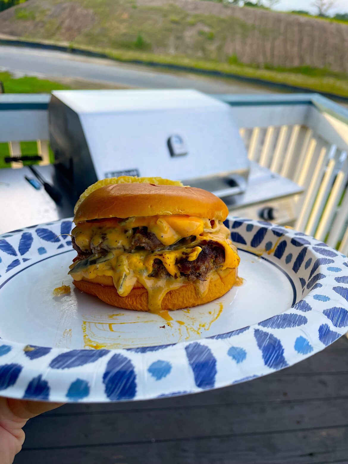 Heart attack on a bun! Double Oklahoma onion smash burger with extra sauce!