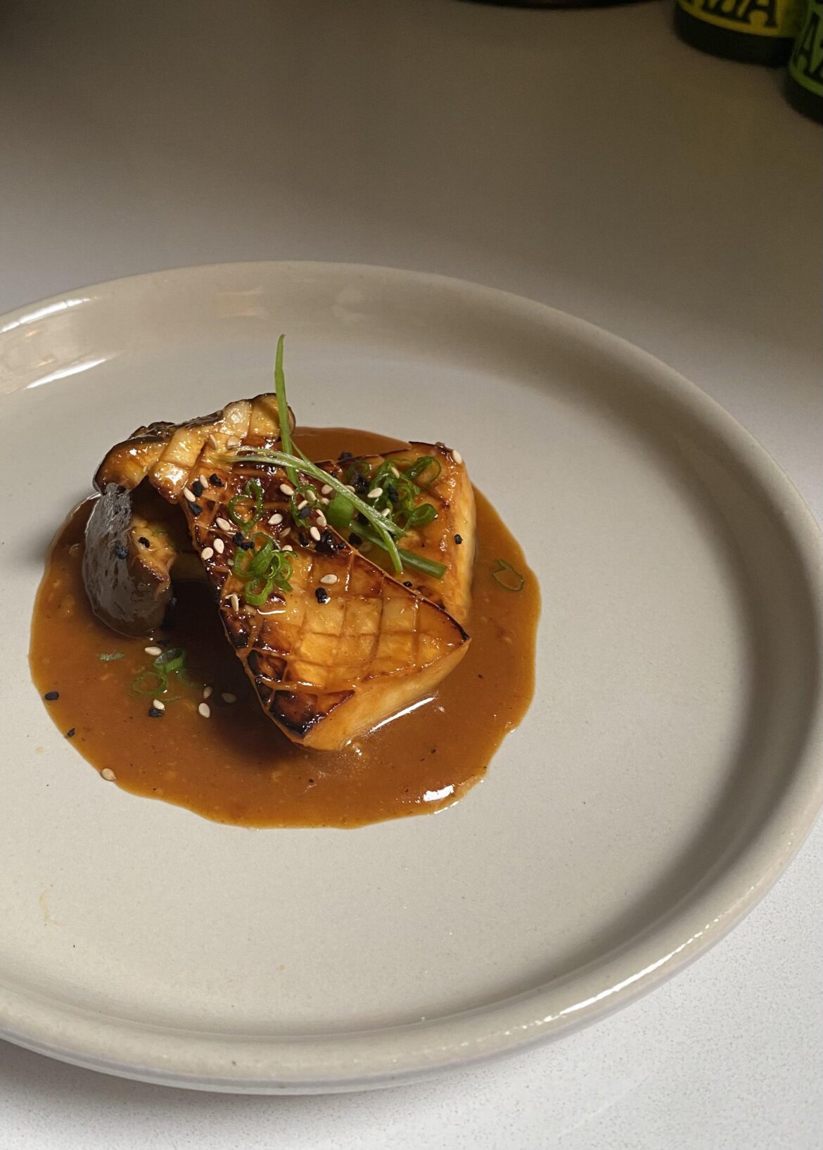 King Oyster Mushrooms, Anticucho Miso, Black Garlic and Sesame